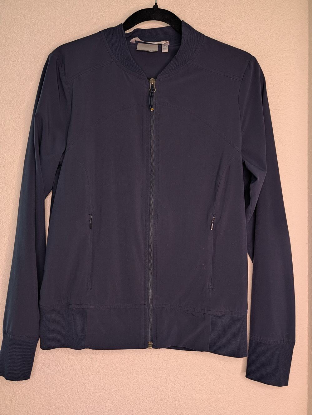 Athleta Bombastic Full Zip Light Bomber Jacket Navy M Athleisure Active *READ